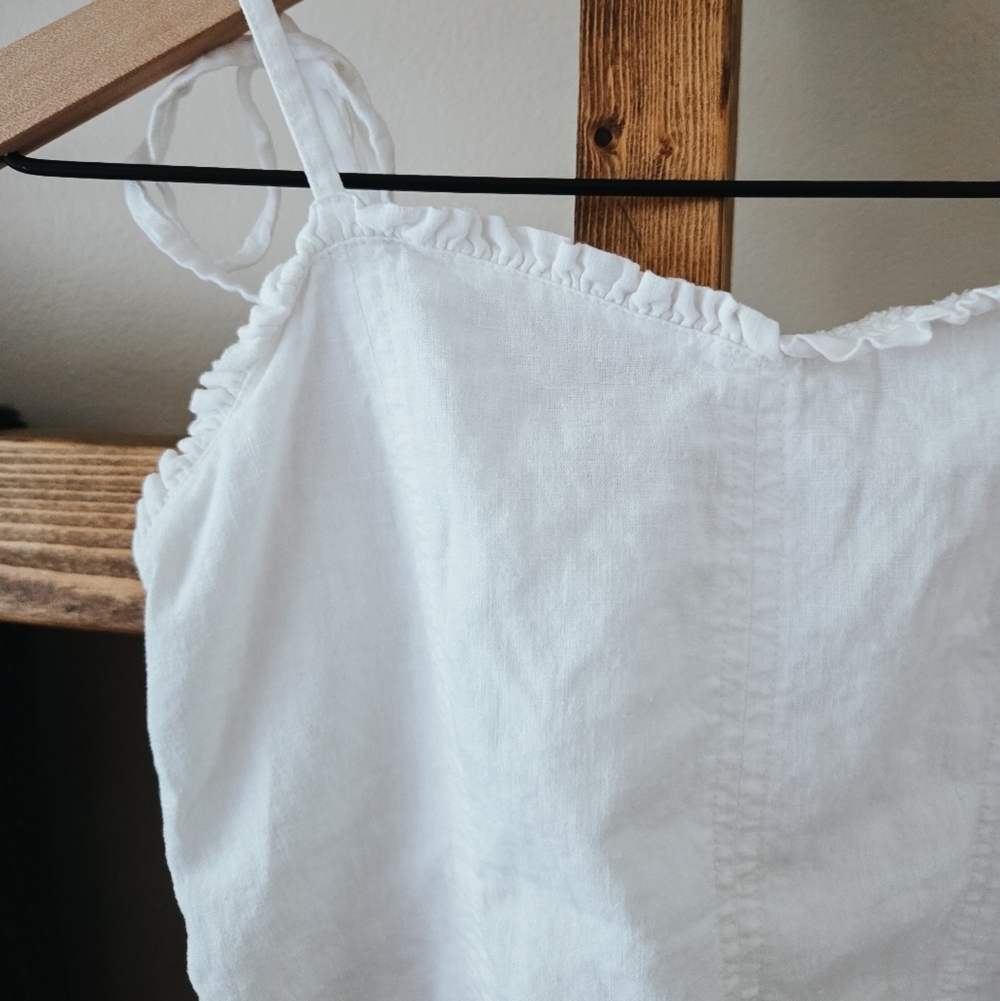 3/$20 Aerie White Smocked Tie-Strap Crop Cami (Size S) - Picture 3 of 4